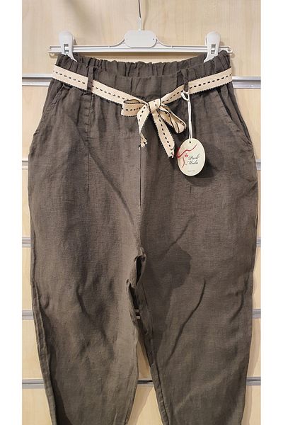 Park Moda Italian Linen Trousers Plain Pattern with Belt