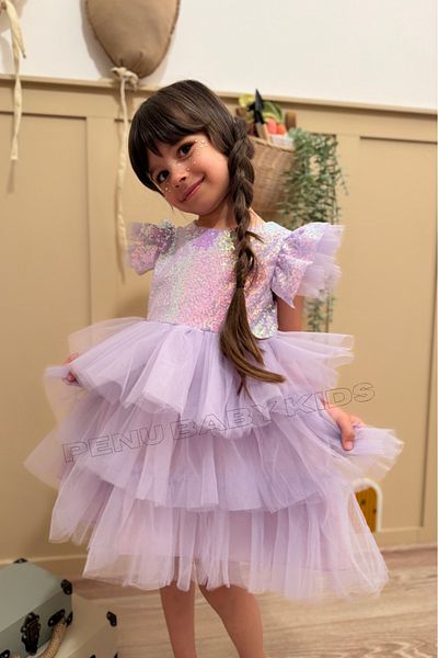 penu baby kids Λιλά Φούστα με παγιέτες 3 στρώσεις από τούλι για κορίτσια Βρεφικό φόρεμα