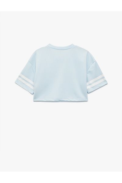 Koton V-Neck Short Sleeve Crop Oversize College Printed T-Shirt