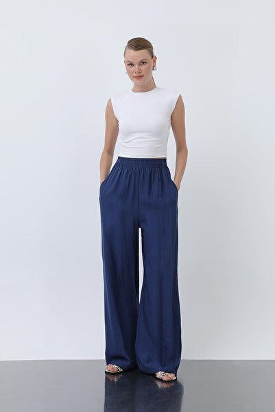 Puane Women's Elastic Waist Loose Trousers - 18239Pnt - Indigo