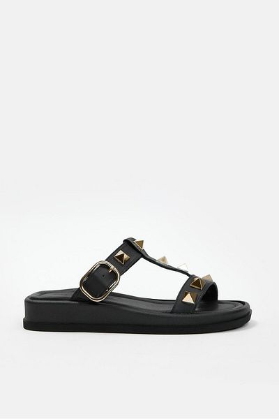 NILUFARR Vallen Black Genuine Leather Women's Slippers