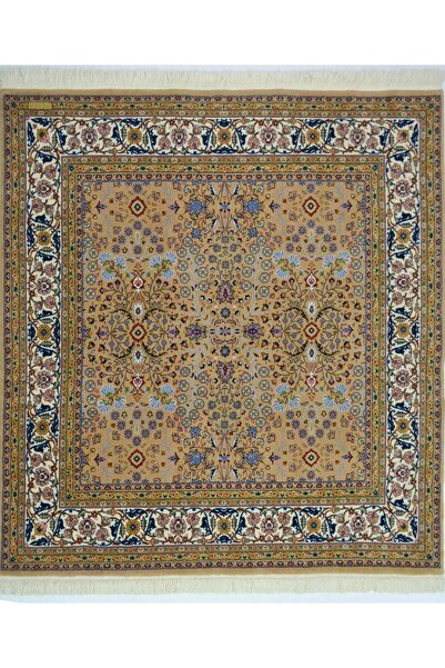 Handmade Yedi Dağın Çiçeği Desenli El Dokuma Deve Tüyü Rengi Kare Hereke Halı...