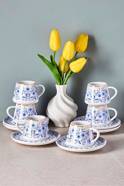 Perotti Blue Ege 6 Person Porcelain Coffee Cup Set