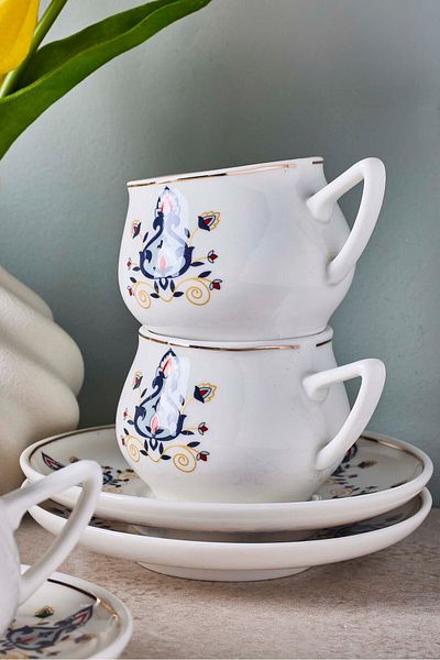 Perotti Mavibahçe 6-Person Porcelain Coffee Cup Set
