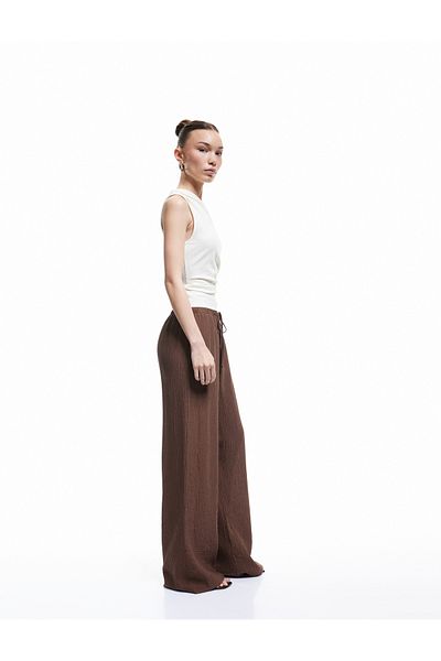Koton Wrapped Straight Leg Trousers with Elastic Waist