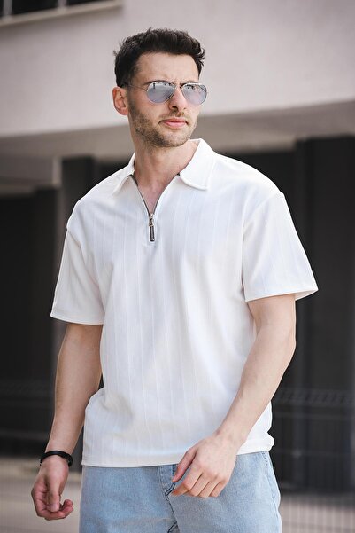 Oksit Ανδρικό μπλουζάκι με μισό φερμουάρ από ύφασμα Lond Polo Collar Jacquard