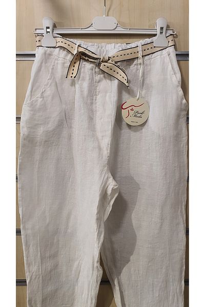 Park Moda Italian Linen Trousers Plain Pattern with Belt