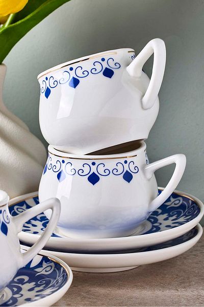 Perotti Mavibahçe 6-Person Porcelain Coffee Cup Set