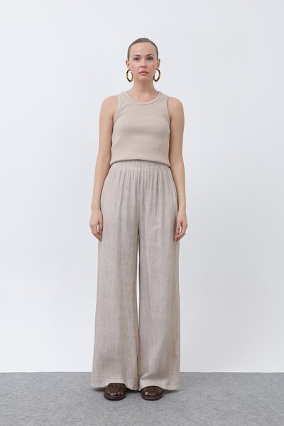 Puane Women's Elastic Waist Loose Trousers - 18238Pnt - Stone