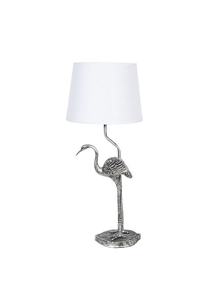 Clayre & Eef Decorative Table Lamp Flamingo with Silver Polyresin Base and White Textile Shade Ø 25 cm x 28 h