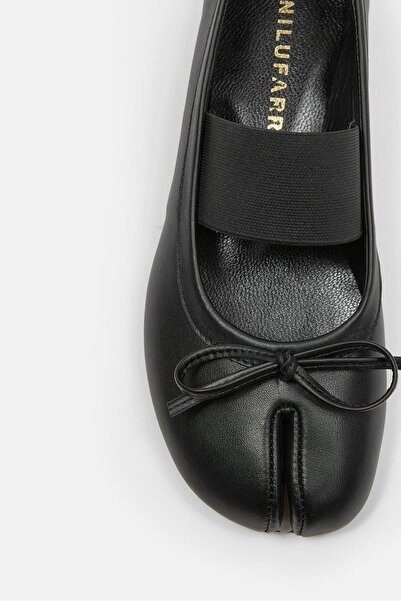 NILUFARR Soso Black Genuine Leather Women's Ballerinas