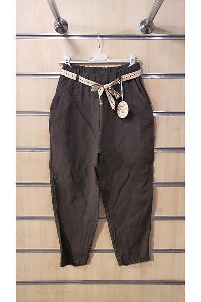 Park Moda Italian Linen Trousers Plain Pattern with Belt