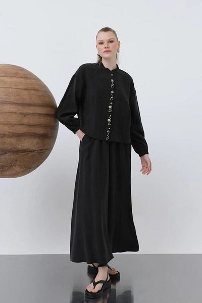 Loreen Puane Pat Part Seashell Embroidered Baby Collar Skirt Suit