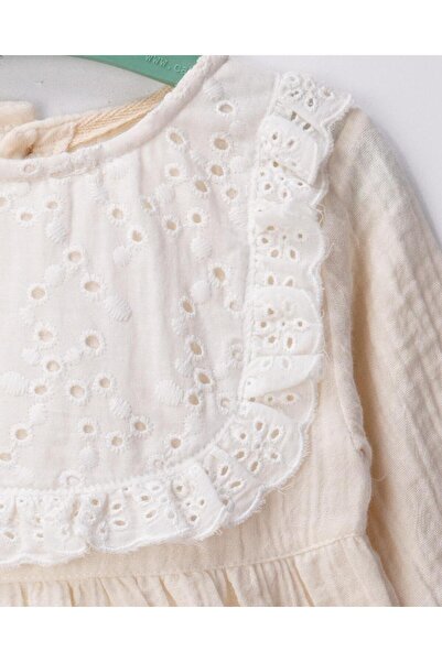 Evokids Kız Bebek Desenli Kurdeleli Beyaz Elbise