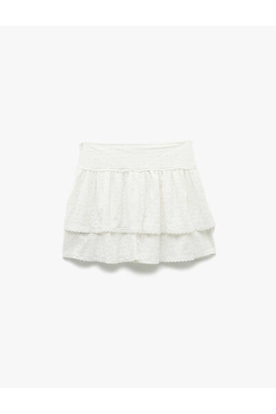 Koton Gipe Detaylı Kat Kat Fistolu Brodeli Mini Etek