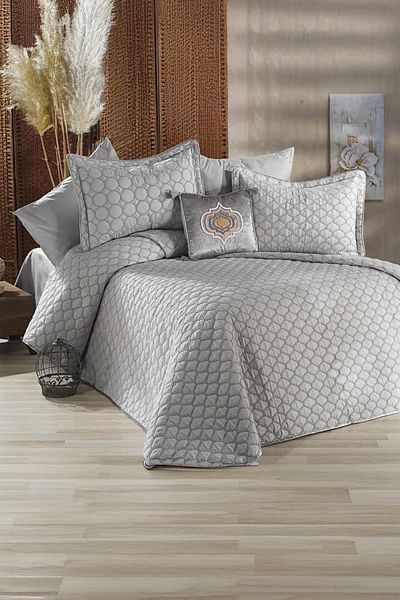 Bonny Home Melody Gray Silk Woven Soft and Luxurious Feel Double Bedspread