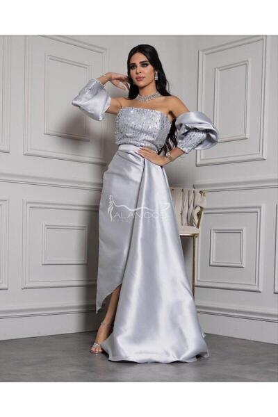 ALANOOD FASHION Modern evening dress with separate puff sleeves in a luxurious design