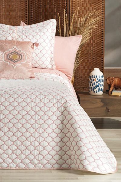 Bonny Home Melody Cream-Powder Silk Woven Soft and Luxurious Feel Double Bedspread