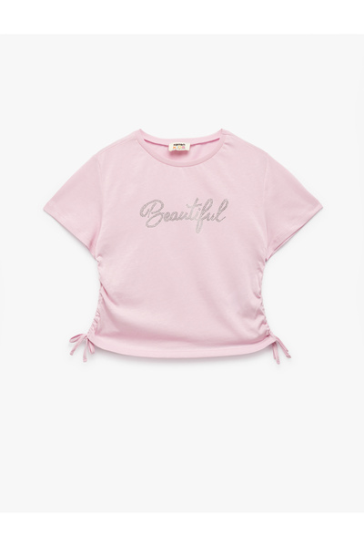 Koton Βαμβακερό μπλουζάκι με στάμπα με λεπτομέρεια με κοντό μανίκι