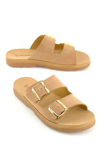 GEZER Women's Summer Faux Leather Two Buckle Adjustable Comfort Sole Daily Slippers