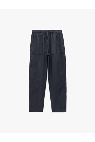 Koton Oversized Linen Trousers with Pocket Detail and Lace-Up Waist