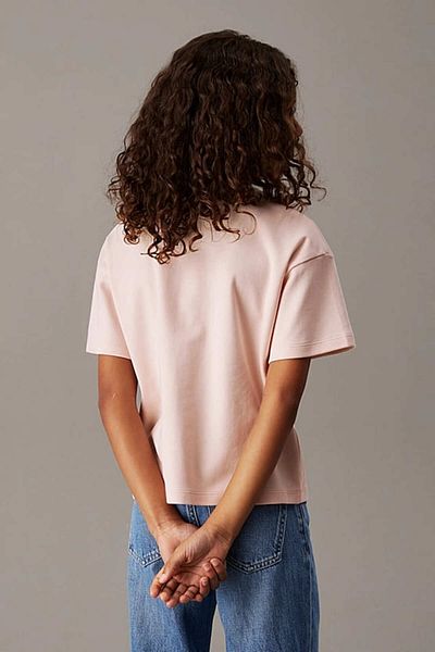 Calvin Klein Girls Pink Script Logo Boxy Short Sleeve T-Shirt