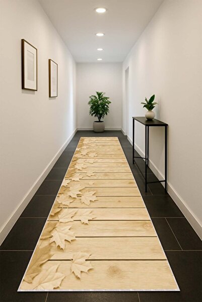 RugViva Bej Kaymaz Tabanlı 3d Çınar Kesme Rulo Yolluk VH151