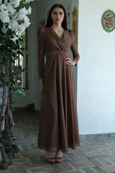 Feminist V-Neckline Sparkle Long Sleeve Evening Dress Coffee 6502514