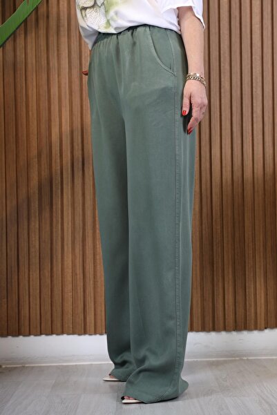 MİSLİNA BUTİK Haki Renk Pamuk Palazzo Pantolon