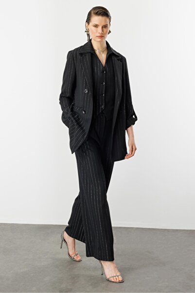 accort Kol Detaylı Sim Çizgi Ceket-SİYAH