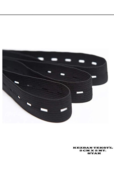 Kezban Tekstil SİYAH Renk Delikli-ilikli Lastik 2 Cm Eninde 2 Metre Uzunluk