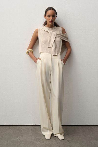 mathilda store Women's Ecru Limited Edition Waist Detailed Trousers