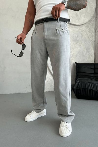 Z1MAN Men's Pleated Classic Baggy Trousers Gray