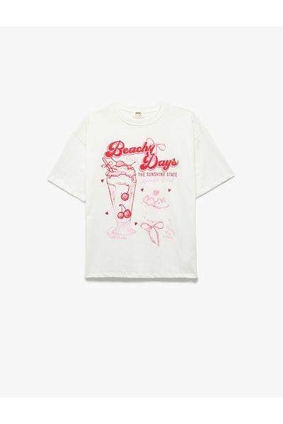 Koton Cotton Short Sleeve Cycling Bow Collar Printed T-Shirt