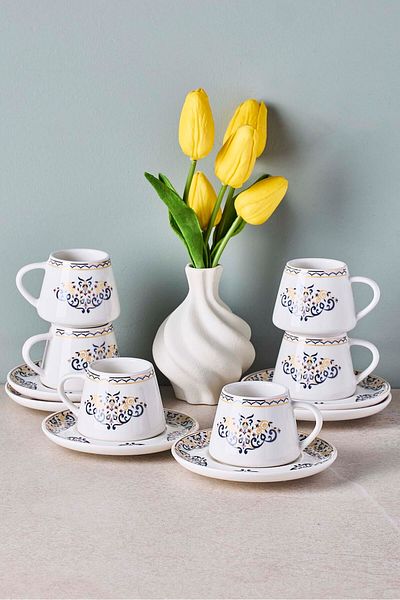 Perotti Blue Ege 6 Person Porcelain Coffee Cup Set