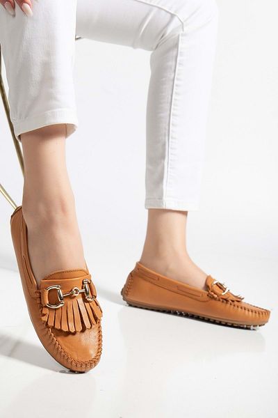 ANALİN SHOES Дамски класически мокасини с катарама от естествена кожа, кафяви
