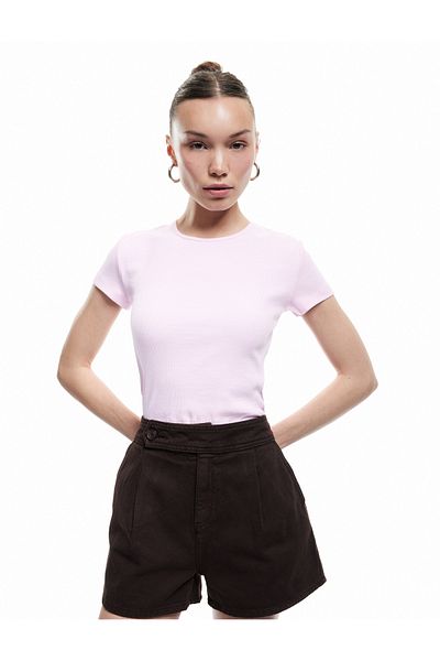 Koton Crop Crew Neck Short Sleeve Slim Fit Basic Women's T-Shirt