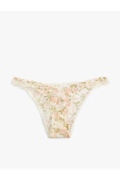 Koton Transparent Lace Detailed Tulle Floral Brazilian Panties