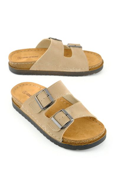 GEZER Women's Summer Faux Leather Two Buckle Adjustable Comfort Sole Daily Slippers