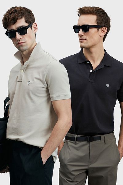 Lufian Με λογότυπο Βαμβακερό Comfort Fit Κουμπί γιακά Polo 2'li Μπλουζάκια Ανδρικό T SHIRT 111040206S2