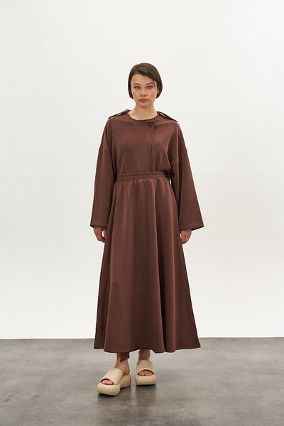 Mevra Double Breasted Modal Skirt Brown
