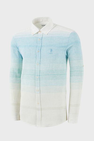 U.S. Polo Assn. U.S. Polo Color Block Cotton and Linen Blend Regular Fit Button-Down Collar Shirt Men's Shirt G081Sz00