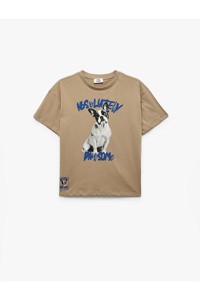 Koton Cotton Crew Neck Short Sleeve Dog Print T-Shirt