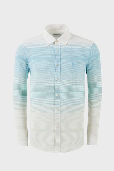 U.S. Polo Assn. U.S. Polo Color Block Cotton and Linen Blend Regular Fit Button-Down Collar Shirt Men's Shirt G081Sz00