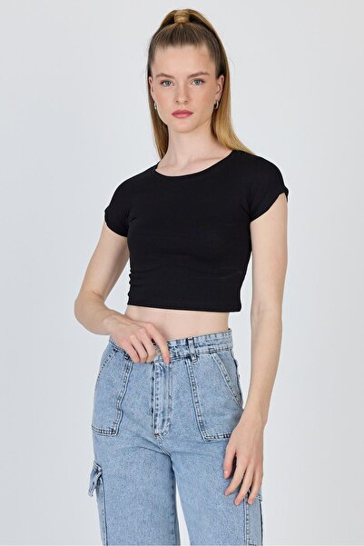 Rays Μαύρο μπλουζάκι Crew Neck Cotton Slim Fit Crop T-shirt 9199M