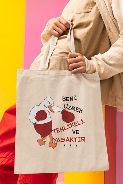 qoeuyl boutique It's Dangerous and Forbidden to Hurt Me Printed Fun Gift Beige 100% Cotton Raw Cloth Beige Bag