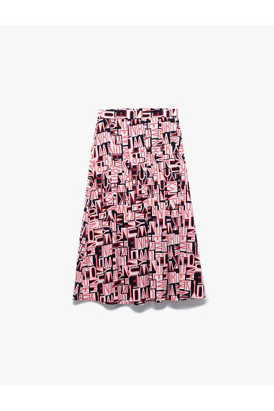 Koton Standard Waist Crepe Fabric Patterned Midi Flared Skirt