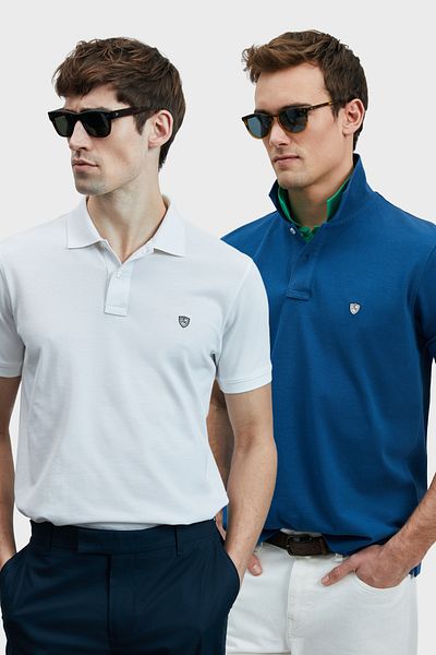 Lufian Με λογότυπο Βαμβακερό Comfort Fit Κουμπί γιακά Polo 2'li Μπλουζάκια Ανδρικό T SHIRT 111040206S2