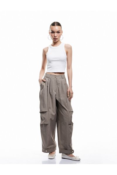 Koton Regular Waist Comfortable Fit Snap Button Detailed Pocket Parachute Trousers