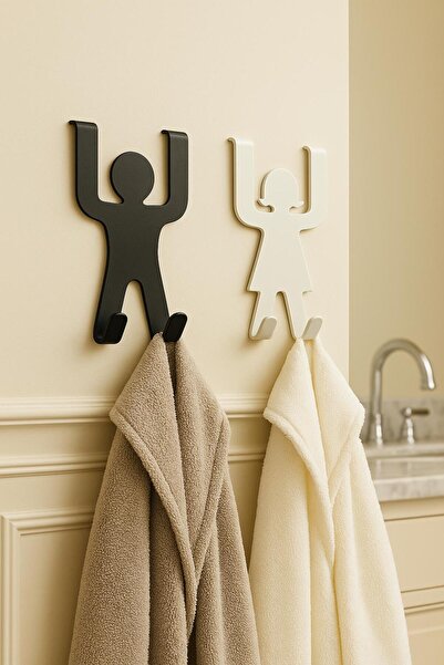 BellaBagno Kadın Ve Erkek Figürlü Kapı Arkası Askılık Seti – Modern Ve Şık Ta...
